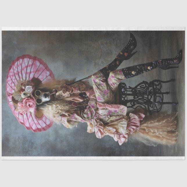 Papel De Seda Poodle Padrão Vestido em Decouapge Rosa (Frente )