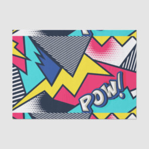 Papel De Seda Pop Art Pow! Padrão em magenta, azul e preto