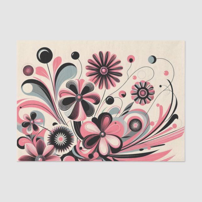 Papel De Seda Pop cor floral rosa (Frente )