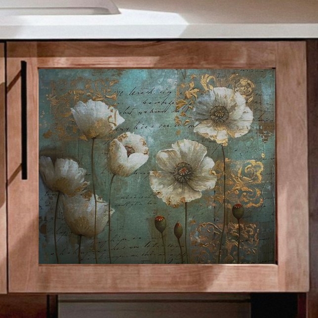 Papel De Seda Poppias brancas com desacoplamento teal (Criador carregado)