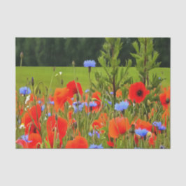 Papel De Seda Poppies E Cornflower Arte Horizontal Realista
