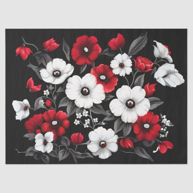 Papel De Seda Poppies vermelhos e brancos na desvinculação negra (Frente )