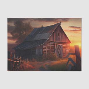 Papel De Seda Pôr do sol banhando um celeiro de madeira marrom c