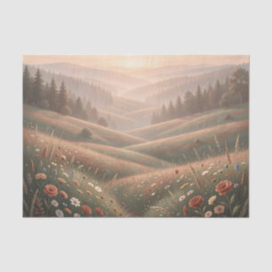 Papel De Seda Pôr do Sol de Hora Dourada com Prado de Flores Sil