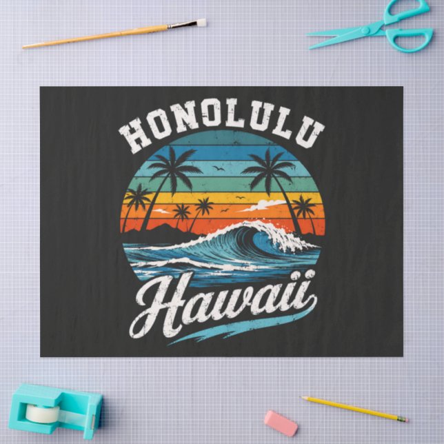 Papel De Seda Pôr do sol de surf em Honolulu Havaí (Arte )