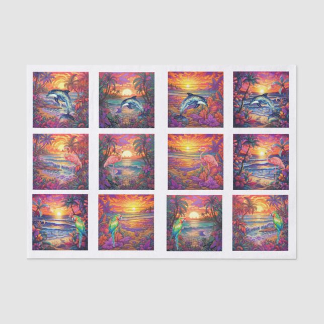 Papel De Seda Pôr do Sol Tropical Individual Decoupage (Frente )