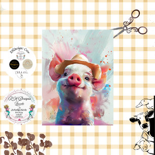 Papel De Seda Porco de Fazenda Whimsical com Chapéu na Fazenda