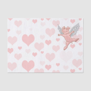 Papel De Seda Porco do vôo e corações cor-de-rosa