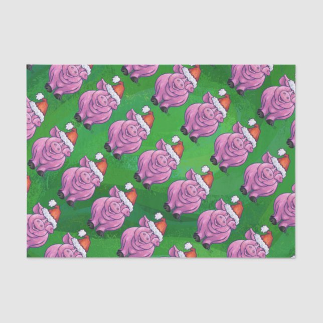 Papel De Seda Porco Feriado em Santa Hat Padrão em Verde (Frente )