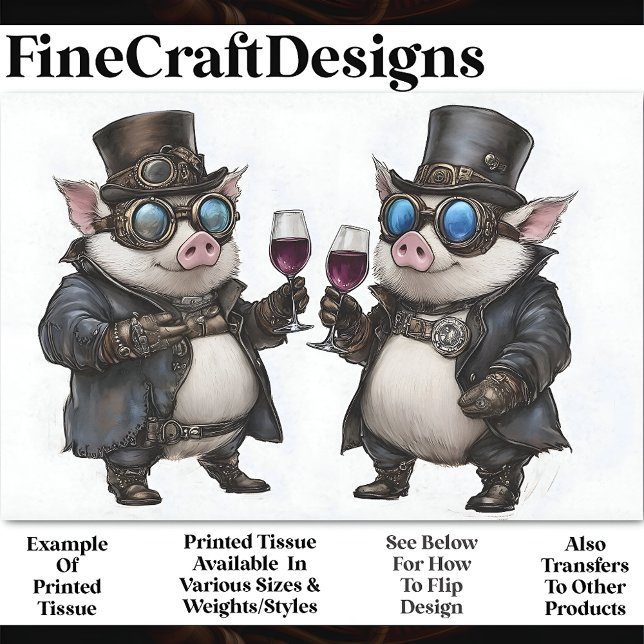 Papel De Seda Porcos Alegres Steampunk + Vinho Tinto AH8 Decoupa (Criador carregado)