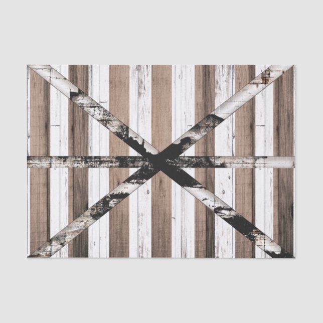 Papel De Seda Porta de Celeiro Rústica Multi Madeira Branco e Ma (Frente )