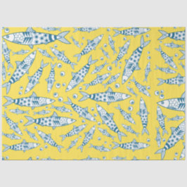 Papel De Seda Português Lisboa Sardinha Padrão Azulejos Amarelo