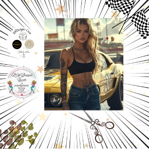 Papel De Seda Poster de dissociação de chic loira e seu carro mu