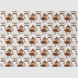 Papel De Seda Pote de café e Copas Tecido de Desligar Padrão de