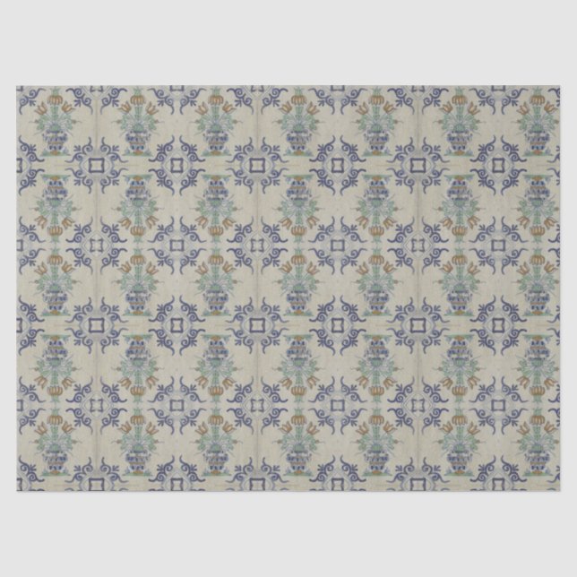 Papel De Seda Pote De Flor Antiquado Com Azulejo Delft (Frente )