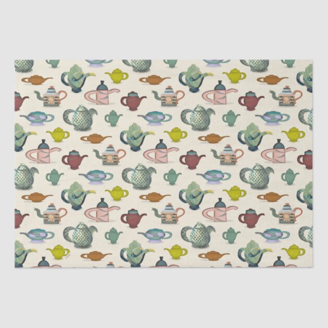 Papel De Seda Potes de chá em um padrão bonito (Frente )