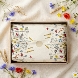 Papel De Seda Prado de Flores Silvestres em Aquarela Pintado à M