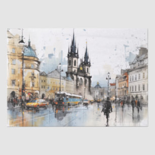 Papel De Seda Praga da aquarela da rua