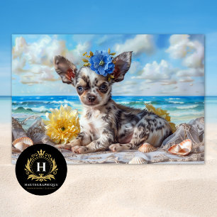 Papel De Seda Praia Feliz Chihuahua Malhado Decoupage