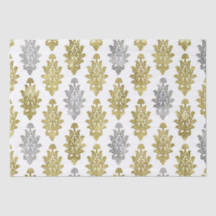 Papel De Seda Prata e Cor damasco Dourada