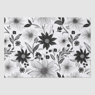 Papel De Seda Prato de flor branca e negra elegante e intrincada