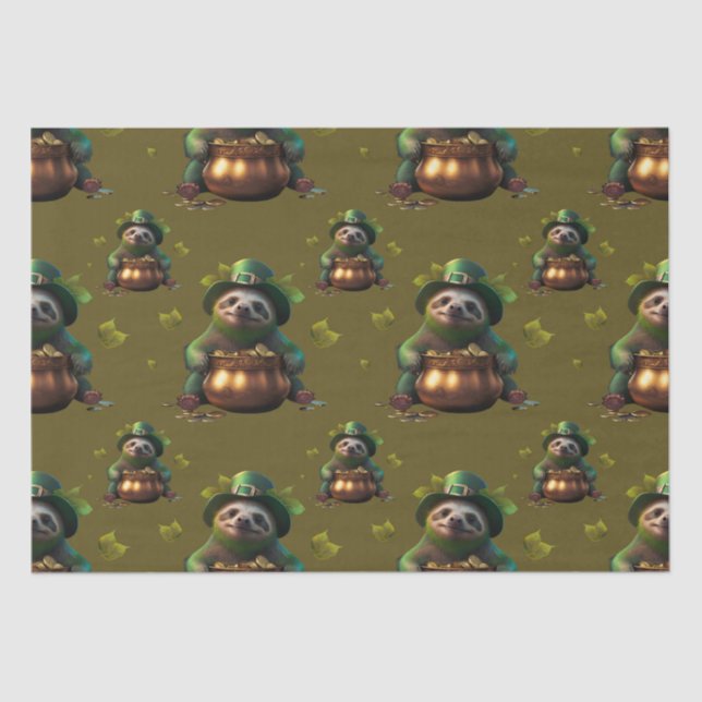 Papel De Seda preguiça de Kawaii. Engraçado Leprechaun Irlandês. (Frente )