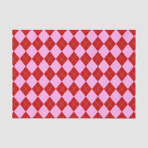 Papel De Seda Preppy Argyle Tartan Diamond Xadrez Vermelho Rosa