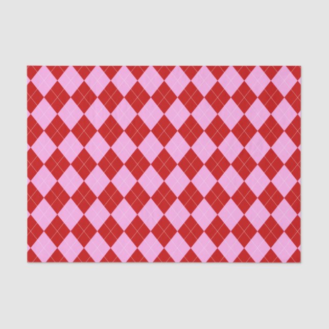 Papel De Seda Preppy Argyle Tartan Diamond Xadrez Vermelho Rosa (Frente )