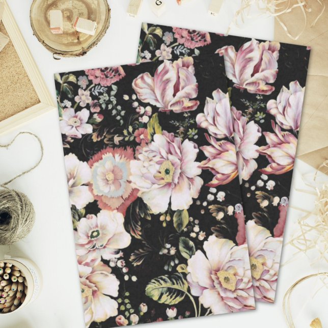 Papel De Seda Preppy bohemian country girchic black floral (Preppy bohemian country girly chic black floral tissue paper)