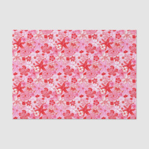 Papel De Seda Preppy Palm Beach Impressão Rosa e Flores Vermelha