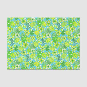 Papel De Seda Preppy Palm Beach Impressão Verde e tartarugas azu