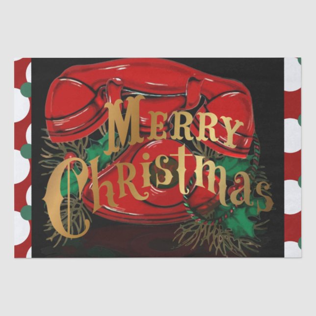 Papel De Seda Presente Antiquado de Telefone de Natal Vermelho (Frente )