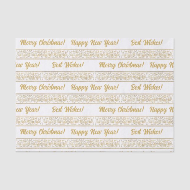 Papel De Seda Presente de Natal Floral Dourado Elegante Vintage (Frente )