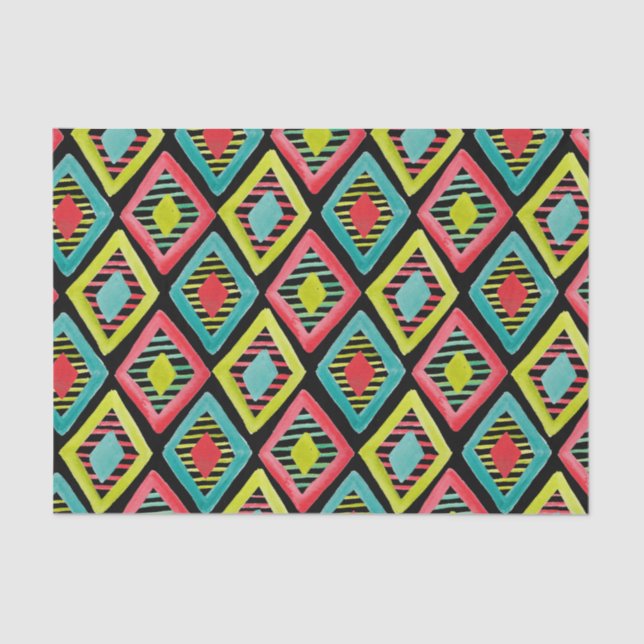 Papel De Seda Presente de Padrão de Diamantes Geométricos de Águ (Frente )