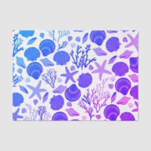 Papel De Seda Presente de Púrpura Azul e Padrão de Coral