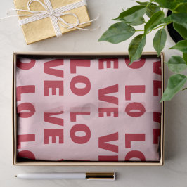 Papel De Seda Presente de Tipografia Negrita Amor Rosa e Vermelh