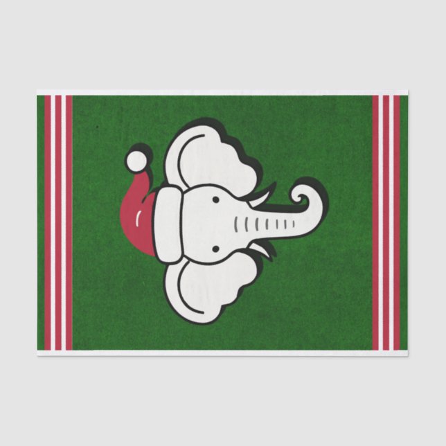Papel De Seda Presente Elefante Branco Vermelho e Verde Festa de (Frente )