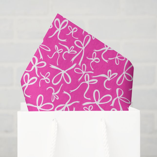 Papel De Seda Presente Feminino com Laços Brancos e Rosa Caprich (Sacola de presentes)