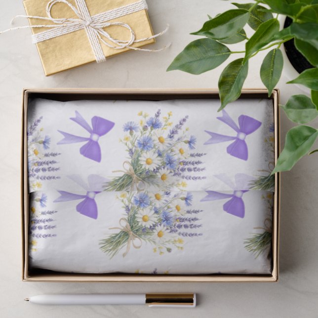 Papel De Seda Presente Floral Azul Claro e Lavanda (Presente)