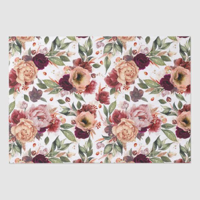 Papel De Seda Presentes de festa floral de laranja queimada verm (Frente )
