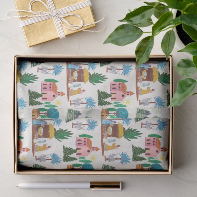 Papel De Seda Presépio Ecru Desenhado à Mão Natal (Presente)
