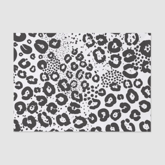 Papel De Seda Preto-Branco Impressão de Neve Leopardo Chita (Frente )