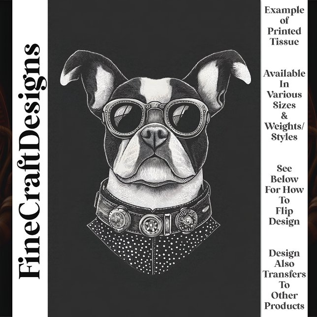 Papel De Seda Preto Branco Steampunk Boston Terrier T8 Decoupage (Criador carregado)