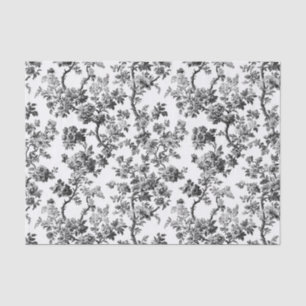 Papel de Seda Preto com Estampa Floral Chinesa Toi