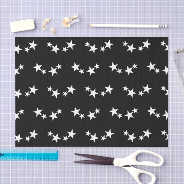 Papel De Seda Preto com estrelas brancas (Arte )
