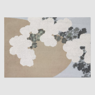 Papel De Seda Preto com Flores Brancas Dahlia em Khaki Linen