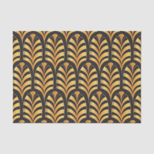 Papel De Seda Preto das palmas do art deco e pena do ouro