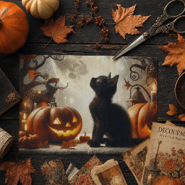 Papel de Seda Preto de Halloween Vintage Gato Pret