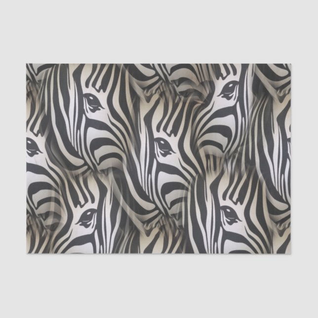 Papel De Seda Preto - design de repetição Zebra-Silhueta Branca (Frente )