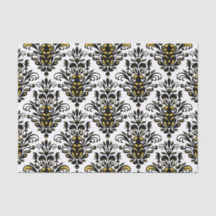 Papel De Seda Preto e branco elegante com toque do damasco do